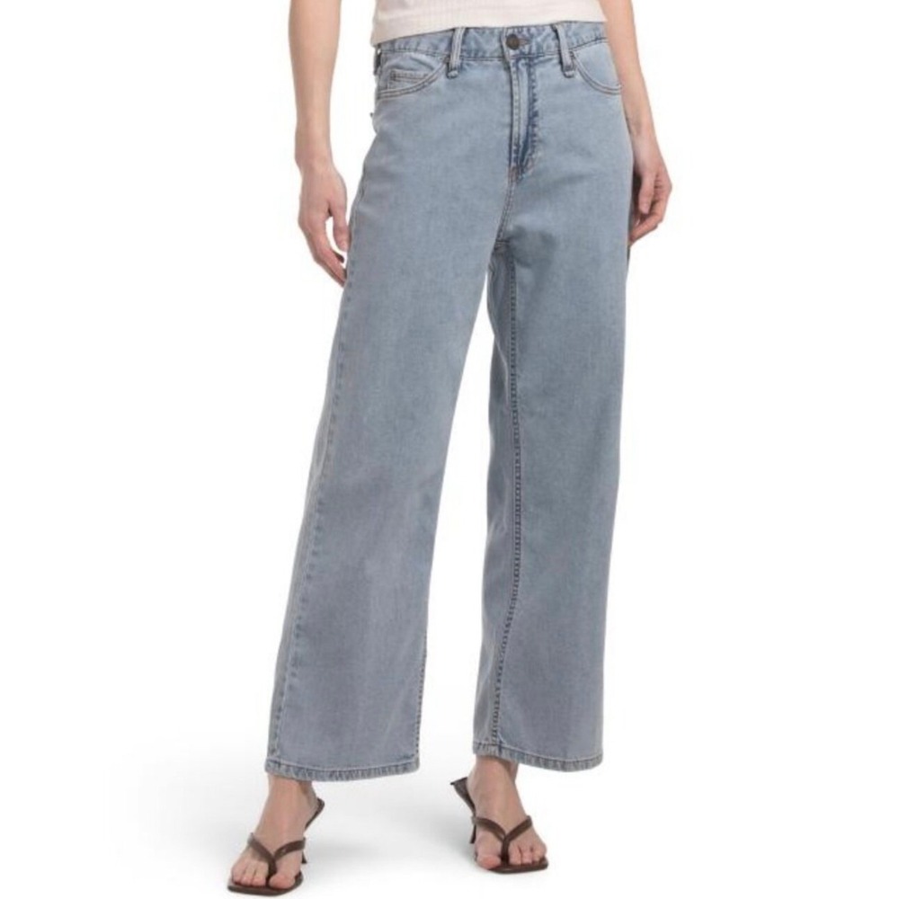 OAT New York High Rise Wide Leg Jeans 10 30 Light Wash Comfort Weave Denim